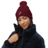 Classic Pom Pom Beanie unisex - Burgundy White - Image 2