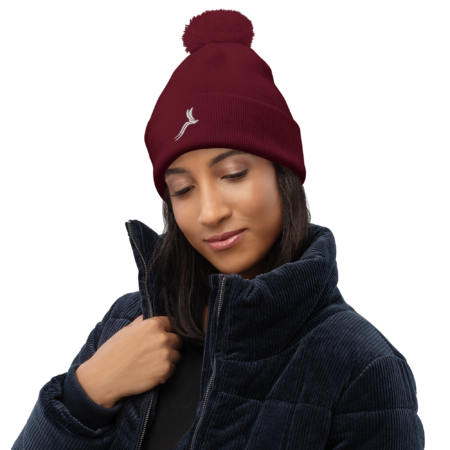Classic Pom Pom Beanie unisex - Burgundy White - Image 2