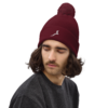 Classic Pom Pom Beanie unisex - Burgundy White - Image 3