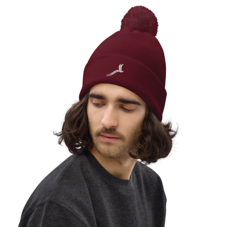 Classic Pom Pom Beanie unisex - Burgundy White - Image 3