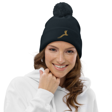 Classic Pom Pom Beanie unisex - French Navy Gold Gradient - Image 2