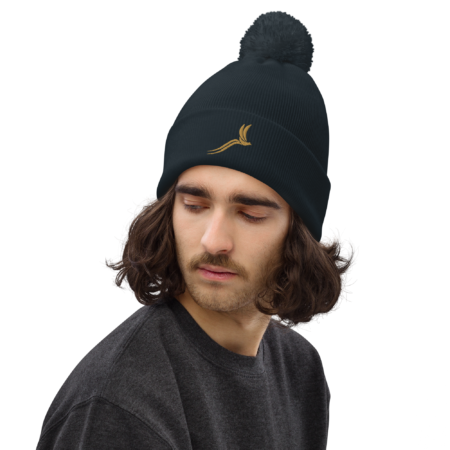 Classic Pom Pom Beanie unisex - French Navy Gold Gradient - Image 3