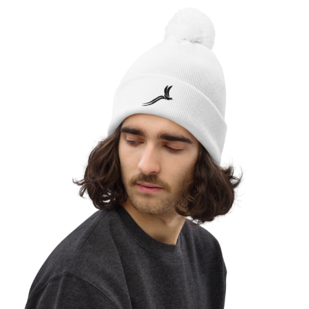 Classic Pom Pom Beanie unisex - White Black - Image 2