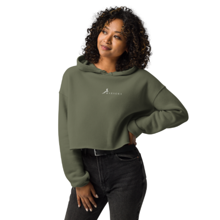 Crop Hoodie - Military Green White